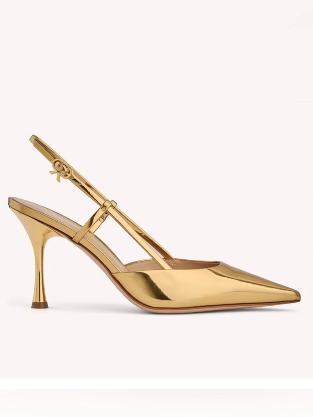Gianvito Rossi Ascent Metallic Gold Pointed Slingback Heels, 38 (7.5), EUC